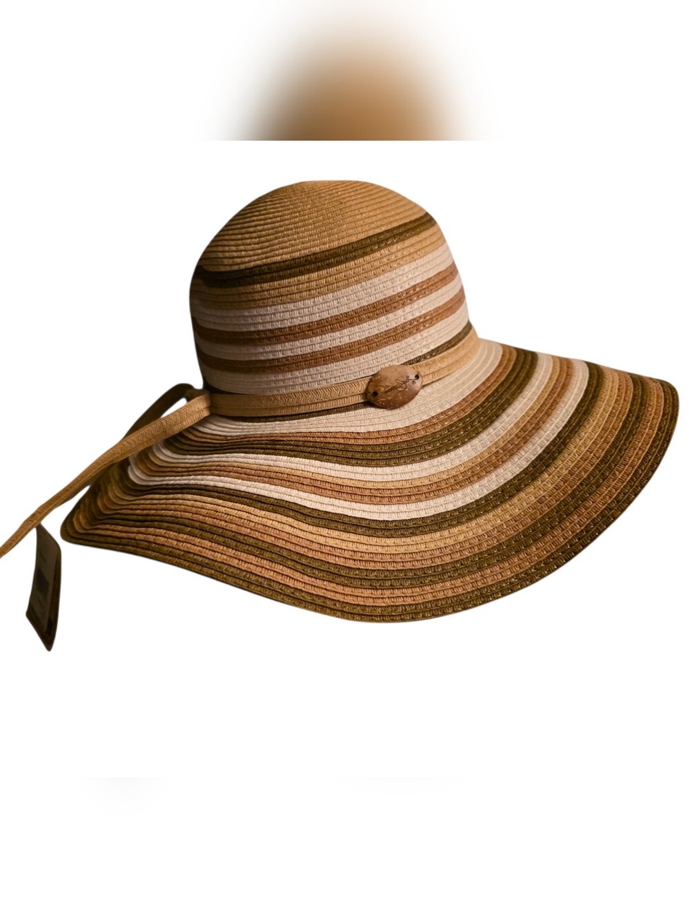 Panama Jack Striped Paper Braid Wide Floppy 5" Brim Beach Hat NWT